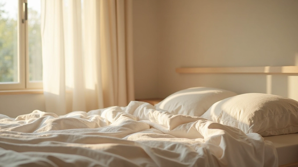 モダンな寝室、ベッドが窓に対して最適に配置され、柔らかい自然光が入っている