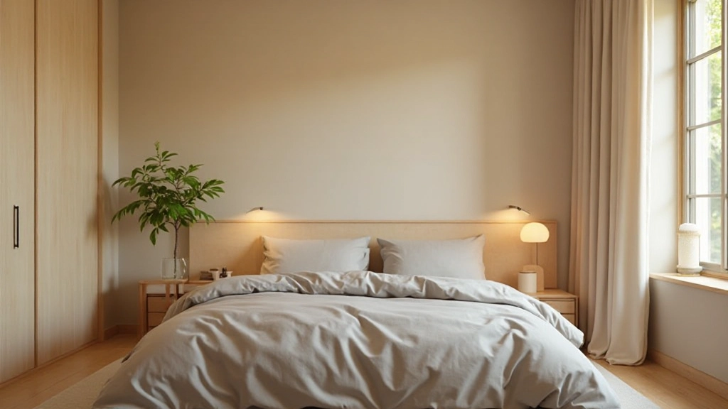 完成した落ち着きの色彩で統一された、調和のとれたベッドルーム